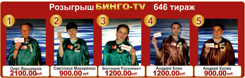 Финалисты розыгрыша Бинго-ТВ 646 тиража Суперлото 